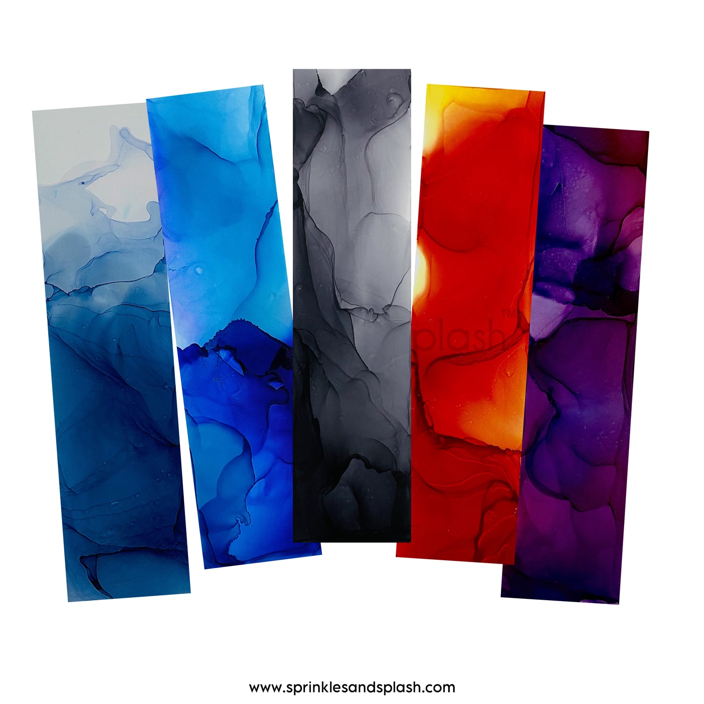 Fluid Ink Art Bookmarks (Set of 5) - 7x2 Inch Laminated Prints